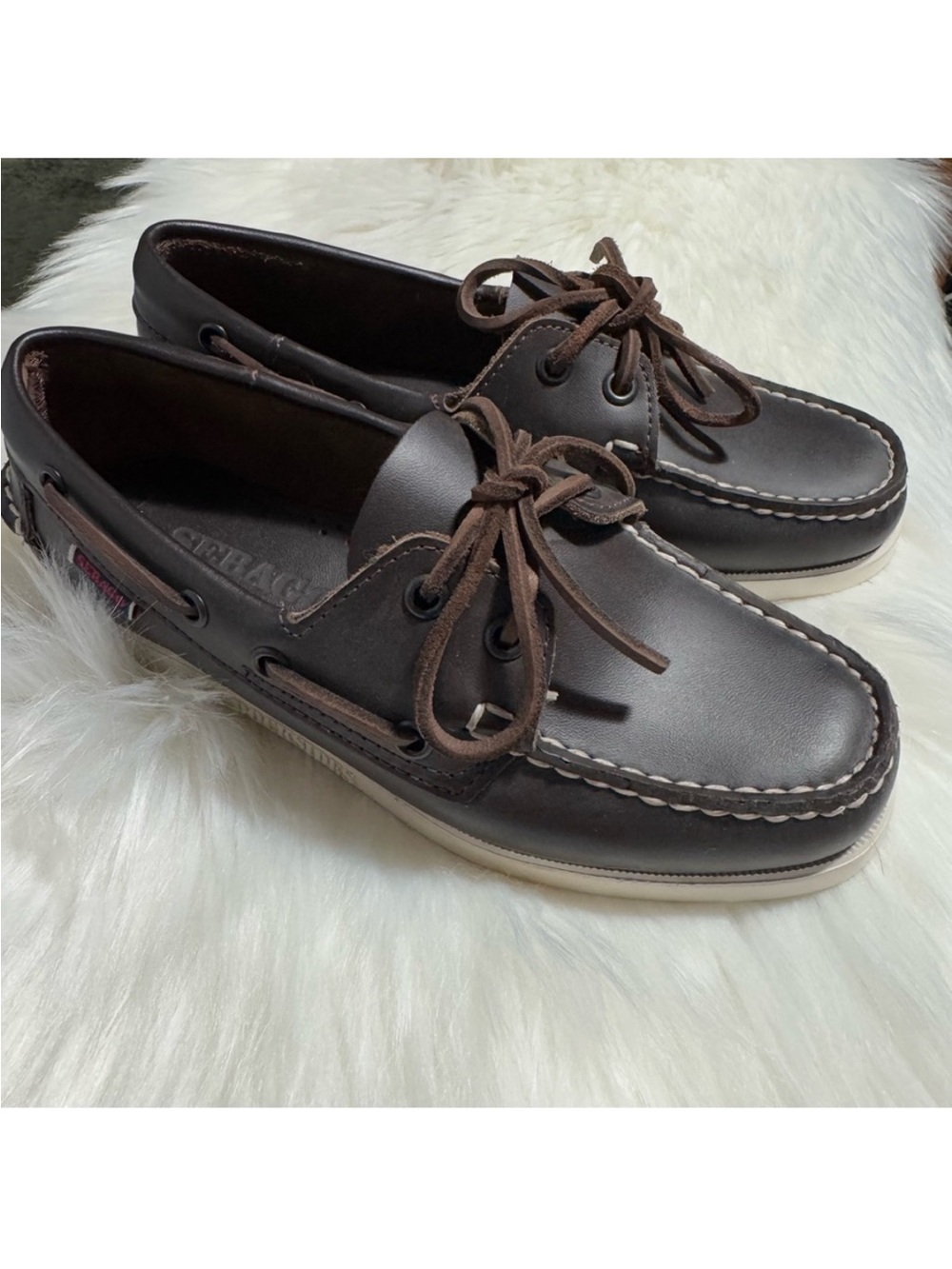 Sebago Brown Leather Boat Shoes with White Sole 6 fits like 6,5 - Picture 4 of 6